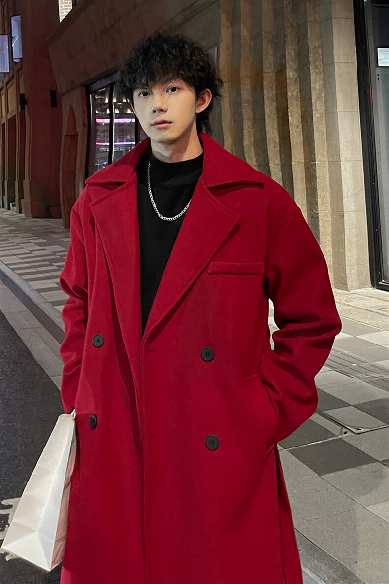 外景秋冬宽松毛呢大衣男潮帅气情侣风衣外套MN99995/P100加棉P110,男装风衣,电商B316