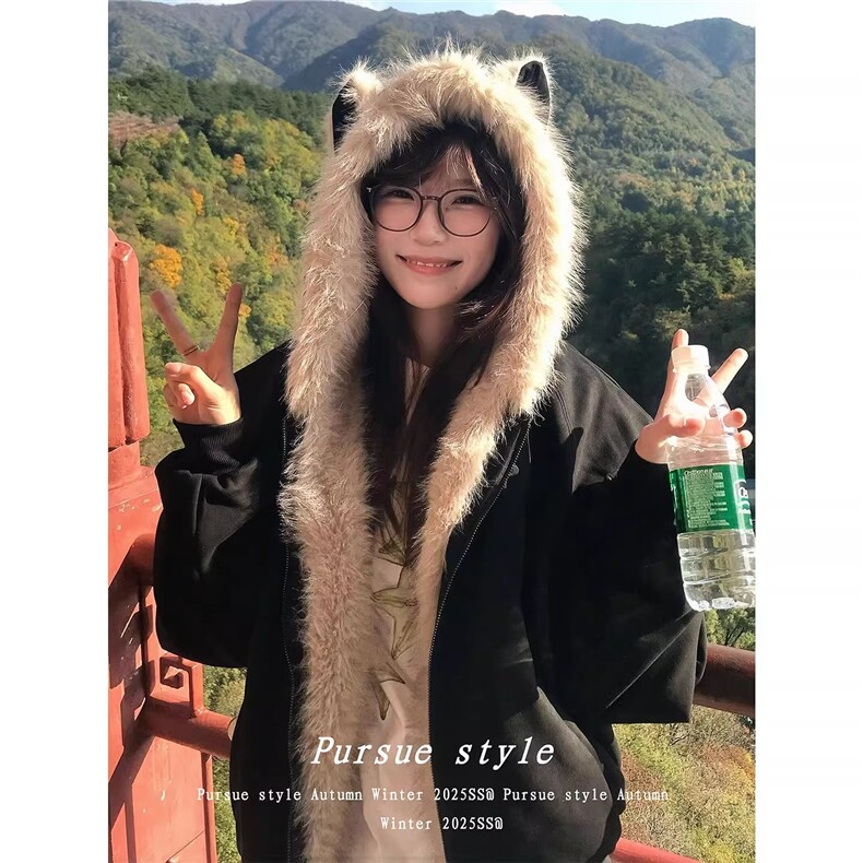 【量大价格可谈】美式复古毛领开衫连帽情侣棉袄外套SM8809P100,女装短外套,星座1112-1