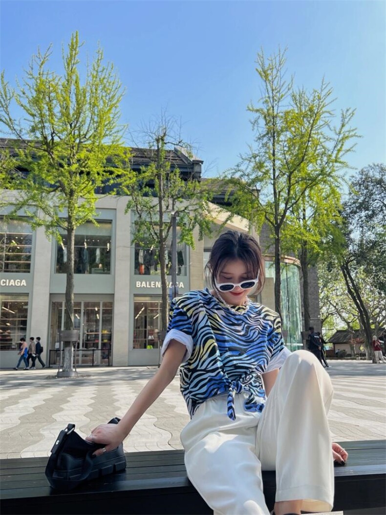 蝴蝶结斑马垫肩短T辣妹风百搭洋气，其它，Alissa Lin