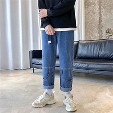 港风春款男牛仔裤工装大口袋宽松直筒九分裤N，男装牛仔裤，星座1013-1