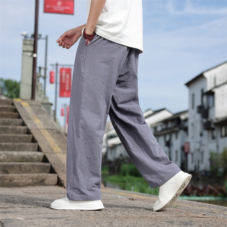 风亚麻透气休闲裤男士2025夏季新款休闲百搭直筒裤,男装休闲裤,电商A008