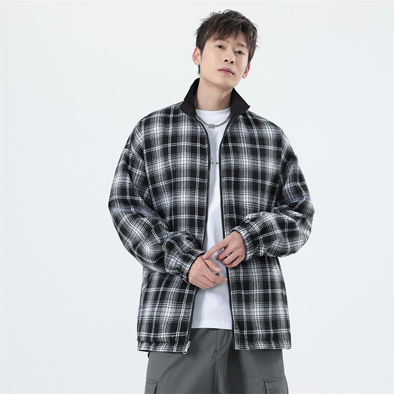 美式高街双面穿格子外套男女翻领痞帅防风潮流百搭夹克8511-P39,男装夹克,电商B306