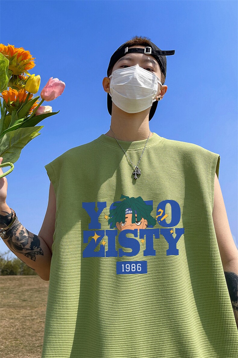 华夫格背心直播高品质重磅220克蓝色字母印花HB7156-P25控38,男装背心/马甲,星座508（原C305）