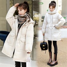 羽绒服女冬季2021新年红圣诞时尚修身过膝冬中长鸭绒品牌外套，女装羽绒服，意芙