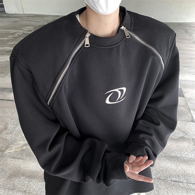 小众拉链设计感oversize卫衣男高级感解析垫肩上衣潮-WY011-P85,男装卫衣,电商B289