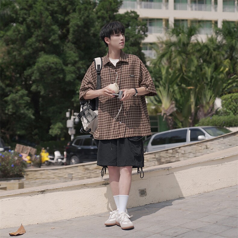 潮男复古衬衫港风日系衬衫短袖外套翻领B225-C6060-P70-X88,男装T恤,电商B225