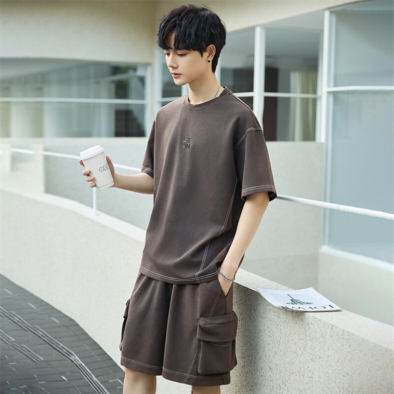 短袖T恤套装男25新款夏季休闲运动服搭配帅气短裤两件套3273-P155,男装休闲套装,电商A355（原A415）