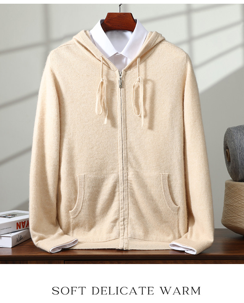 2025舒适百搭简约秋冬新款长袖拉链帽衫，男装羊绒套衫，蒙亿羊绒