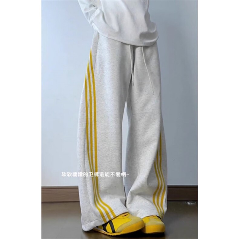 美式三条杠条纹撞色阔腿弯刀裤子男女设计感宽松运动裤KY71，女装休闲裤，星座1116A（原606A-3）