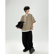 8XL-M特大码短袖男假两件五分袖高品质空气层宽松上衣DX321P35，男装T恤，电商D206-1