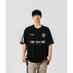 美式复古条纹运动印花球衣男大码M-5XL短袖T恤男DX78030P48控75图片