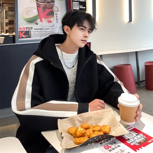 男装呢料夹克23秋冬新款毛呢大衣男生连帽外套 XZ514-2-F595-P125图片