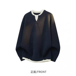 W10839-P68 网图现货 日系简约假两件长袖拼接针织衫毛衣宽松纯色图片