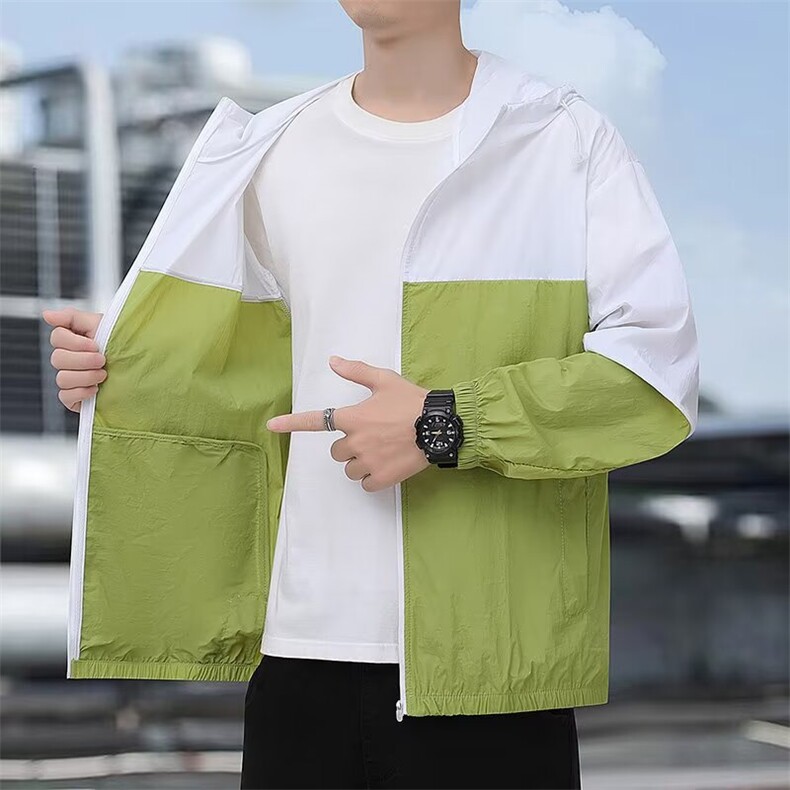 新品夏薄款外套男防风衣连帽夹克宽松大码运动休闲跑步防晒衣情侣，男装防晒衣，星座1210-1