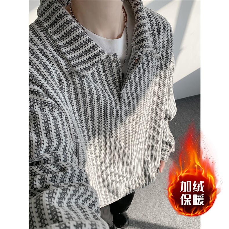 美式复古雪尼尔polo领卫衣大码设计重磅翻领外套LW609特P45加绒55图片