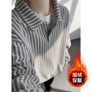 美式复古雪尼尔polo领卫衣大码设计重磅翻领外套LW609特P45加绒55图片