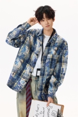 美式泼墨扎染百搭格子衬衫潮牌宽松开衫外套情侣V3072-TP28不，男装衬衫，电商A102