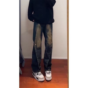 复古解构牛仔裤男春季cleanfit裤子显瘦美式vibe微喇裤L91200-P53图片