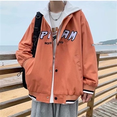 潮牌假两件连帽外套男生春秋ins潮流字母印花工装夹克WT8030-p65，男装夹克，星座1008-1