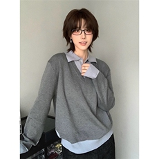 针织衫男款上衣长袖polo衫男高级感拼接假两件毛衣男MZ815-P59，男装Polo衫，星座412-1