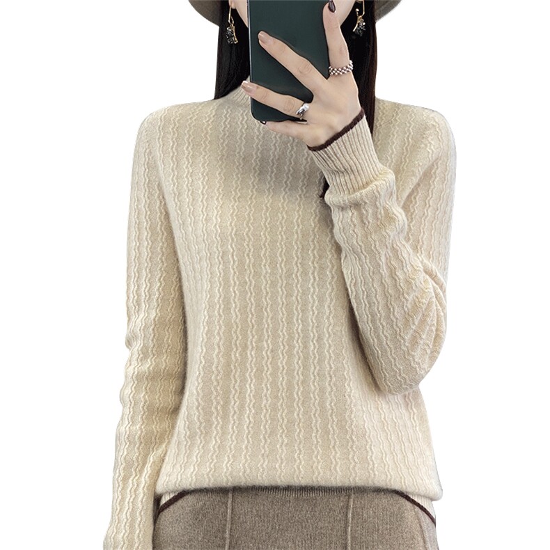 时尚半高领毛衣女2024秋冬新款纯色简约百搭羊毛针织衫,女装羊毛衫,暖圣羊羊绒