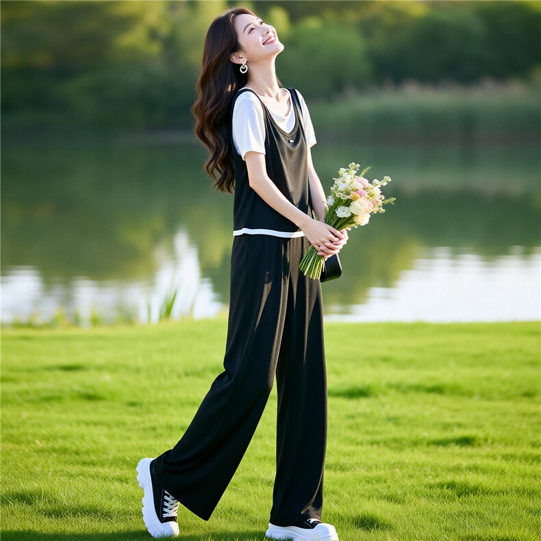 芷墨夏季新款简约通勤显瘦上衣裤子两件套套装女百搭松弛套装女,女装套装/套裙,芷墨服饰