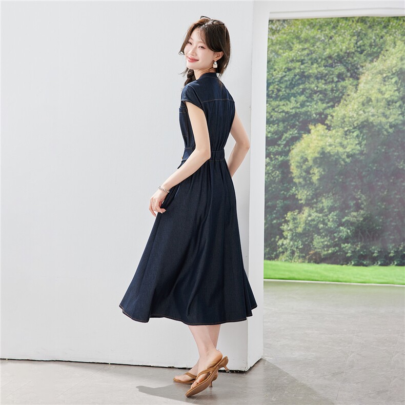《现货26夏上新》气质仿牛仔棉感收腰显瘦连衣裙女,女装连衣裙,苗苗