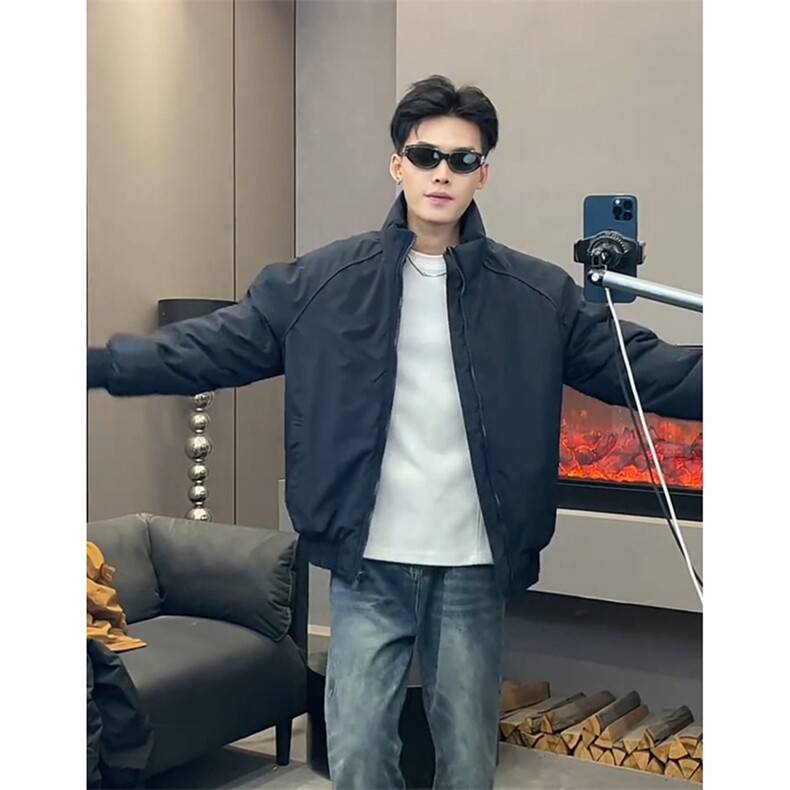 现货美式高街休闲夹克冬季三防立领纯色户外工装加厚棉服外套,男装夹克,电商A486