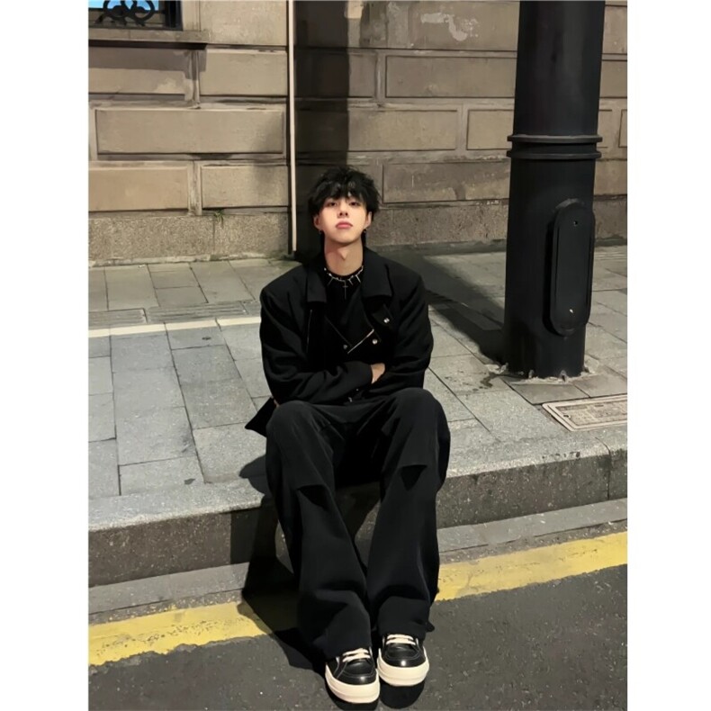 现货纽扣斜拉链襟翻领垫肩短款夹克外套男,男装夹克,星座910A