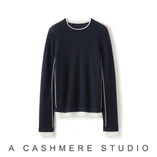 2026年秋季时尚百搭通勤金银花休闲圆领撞色，女装羊绒衫，致织羊绒