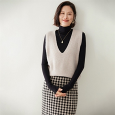 时尚百搭V领羊绒马甲女款修身显瘦无袖针织背心外套，女装马甲，迎冬羊绒