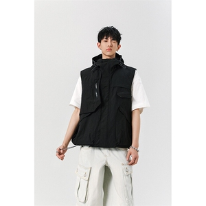 8XL-M 钓鱼老外套街头机能口袋连帽防水无袖马甲坎肩JK1316P78图片