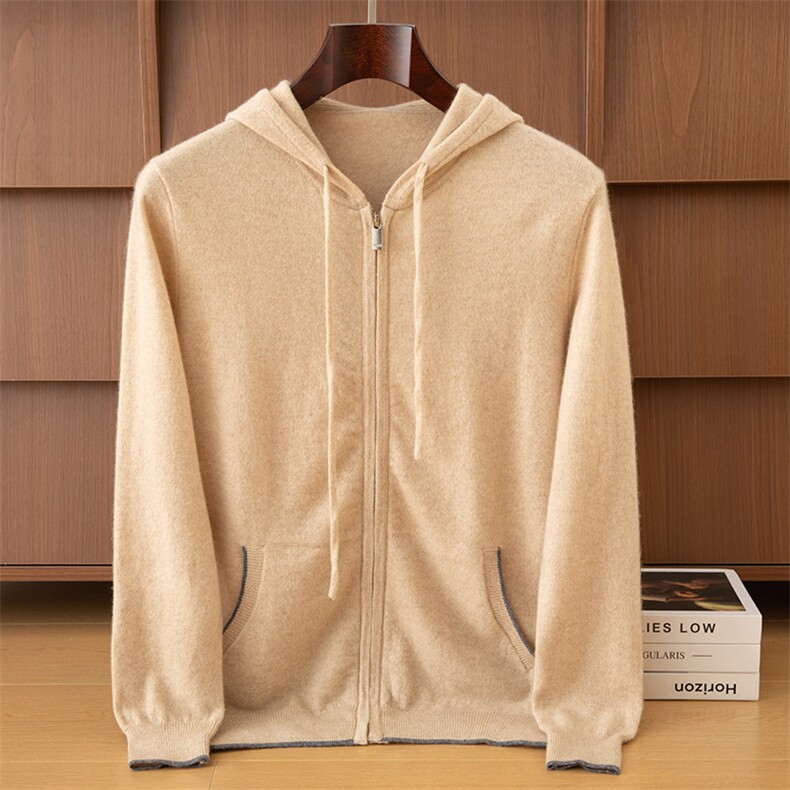 2025年秋季时尚百搭通勤简约休闲羊绒连帽开衫，男装羊绒开衫，欧力羊绒