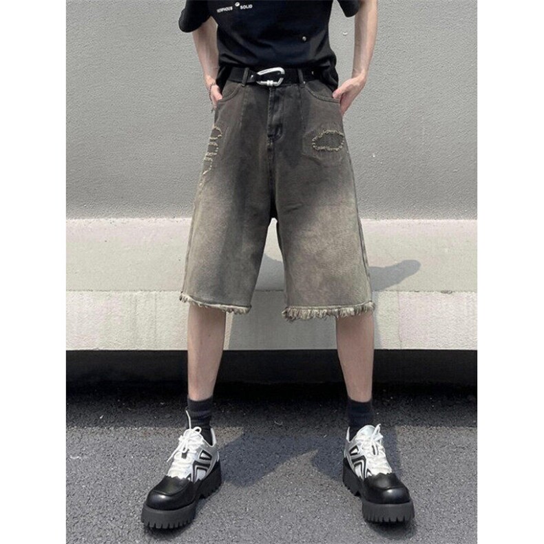 微弹水洗做旧五分裤宽松直筒夏季男青春流行中腰牛仔裤NB162,男装牛仔裤,星座1116A（原606A-3）