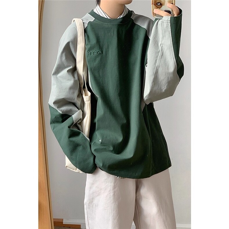 春季日系撞色拼接圆领打底t恤套头衫美式高街潮流卫衣WY102，男装T恤，星座516A