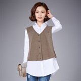 时尚百搭V领无袖针织马甲女秋冬季新款韩版宽松显瘦背心外套上衣，女装套装/套裙，安之芮娜