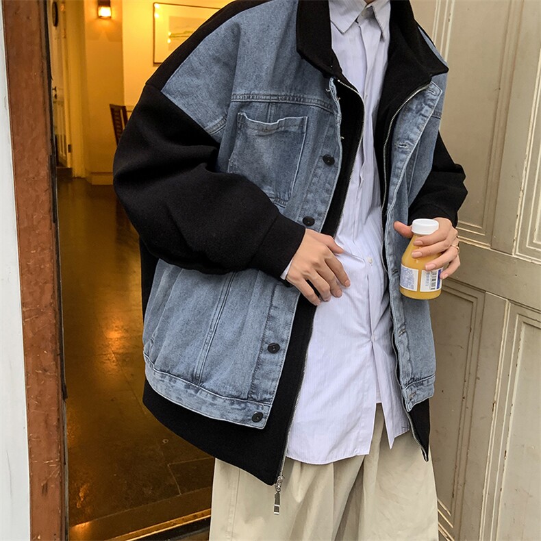 男装假两件牛仔毛呢大衣23春秋季潮牌呢子外套男XZ514-2-F91-P135,男装毛呢大衣,星座514-2(原B239)