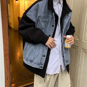 男装假两件牛仔毛呢大衣23春秋季潮牌呢子外套男XZ514-2-F91-P135图片