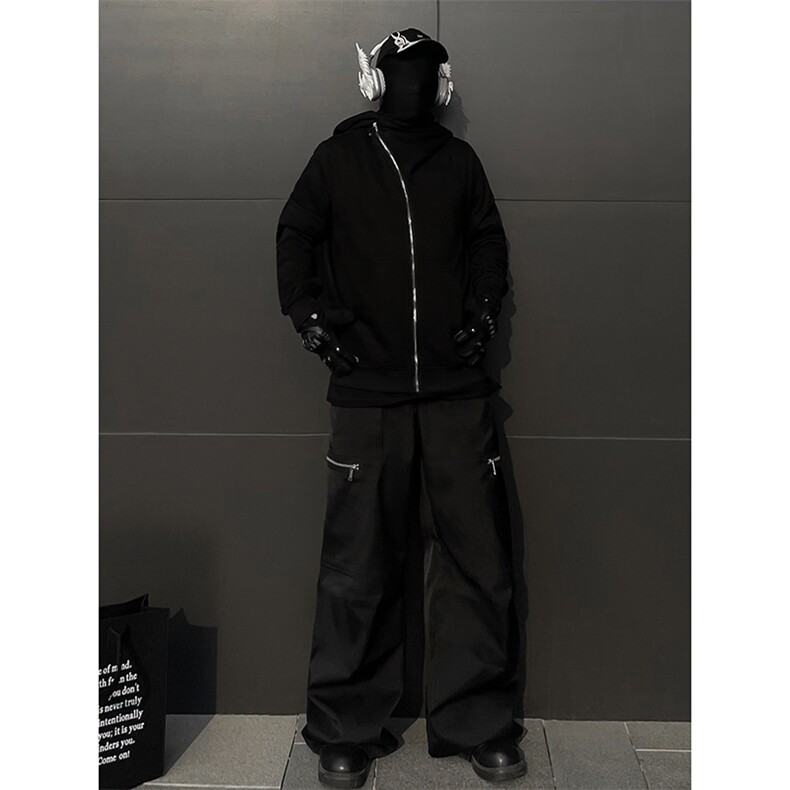B221美式ins高街暗黑拉链宽松开衫卫衣连帽外套SY2314-P80控108,男装卫衣,电商B221