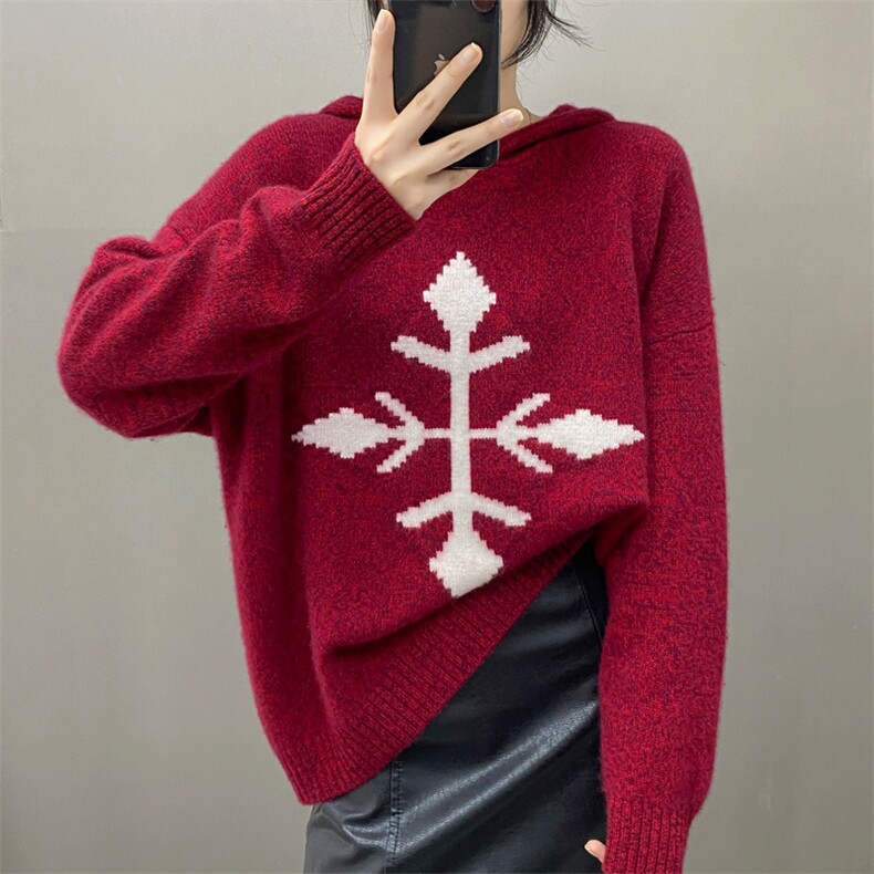 欧货秋冬康赛花纱软糯纯山羊绒衫女连帽毛衣加厚宽松慵懒针织打底,女装羊绒衫,织绒羊