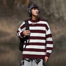秋冬季条纹毛衣男针织衫宽松韩版潮流ins港风休闲外套P58，男装针织衫/毛衣，四季星座218-1