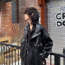 皮衣外套男美式痞帅2025年新款春秋休闲机车服短款慵懒风翻领夹克，男装皮衣，星座506A