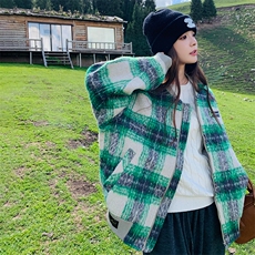 2C085-Q030P175新款加厚格子夹克毛呢棒球服外套控258，女装毛呢外套，2C085