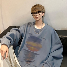 内景春季新款日落印花圆领卫衣男潮宽松打底衫WY00226/P35加绒P45，男装卫衣，电商B316