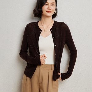 时尚潮流开衫2024年秋季羊毛16G珠片圆领开衫打底衫女图片