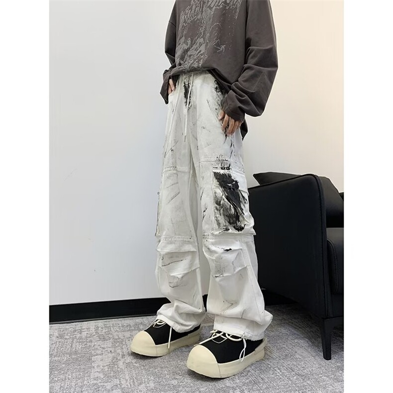 美式vibe扎染复古牛仔裤男年秋季新款高街宽松坠感拖地裤N9030,男装牛仔裤,星座1116A-1（原606A）