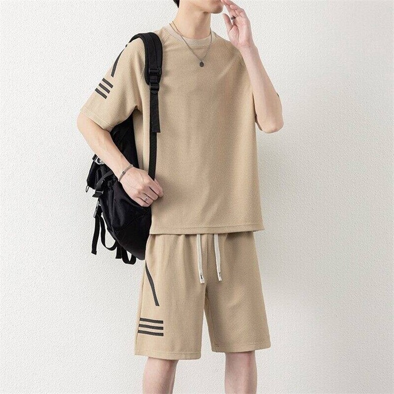 纯色二开TZ25307-特P55运动套装男夏季新款潮流休闲宽松短袖T恤,男装T恤,电商D310B