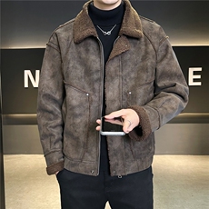 皮毛一体外套男冬季2025新款加绒加厚美式皮夹克A313-25B696-P185，男装夹克，电商A313