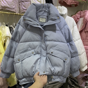立领白色羽绒服女2021冬季新款韩版宽松时尚洋气加厚棉袄外套图片