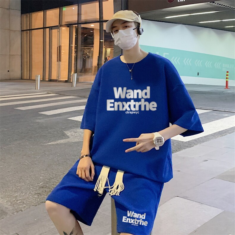 套装！夏季华夫格套装男T恤短裤男两件套大码港风TZ56-P50,男装休闲套装,电商B367